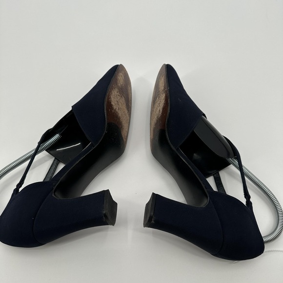 Stuart Weitzman Shoes Womens Size 9.5 Navy Mary Jane Heels Pumps Square Toe - Picture 5 of 8